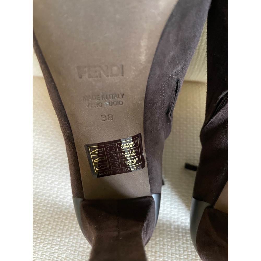 FENDI Brown Suede Metallic Trim Bootie Shoes Size 38 - Picture 10 of 13